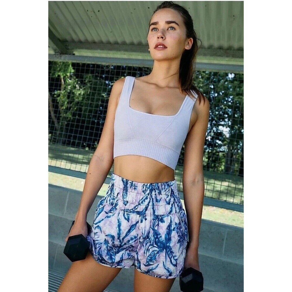 Free People Movement The Way Home Shorts XS White Floral Print Smocked Athletic